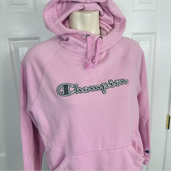 CHAMPION sweatshirt HOODED long sleeves Athletic wear BUBBLE GUM PINK grey M - Picture 7 of 8